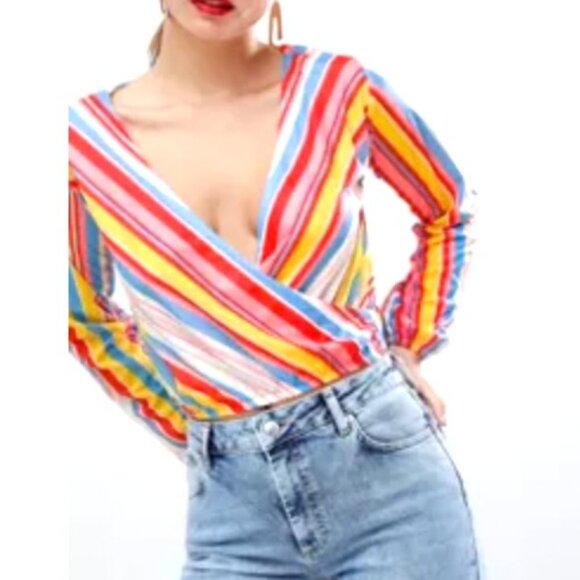 ASOS  Wrap Cropped Top in Stripes Feminine Coquette - Picture 1 of 8